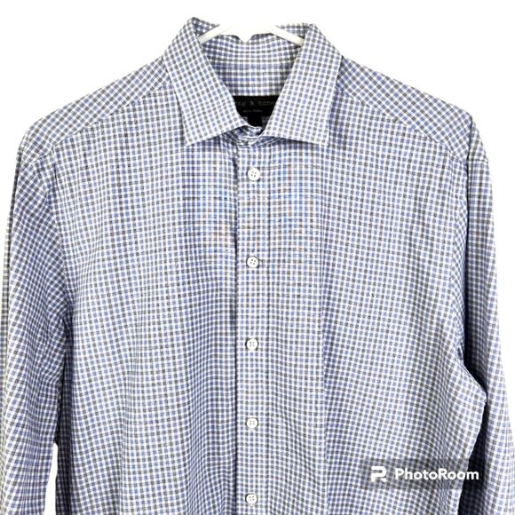 Rag & Bone Mens Gingham Plaid Print Long Sleeve Button Down Size 16 - Picture 3 of 11